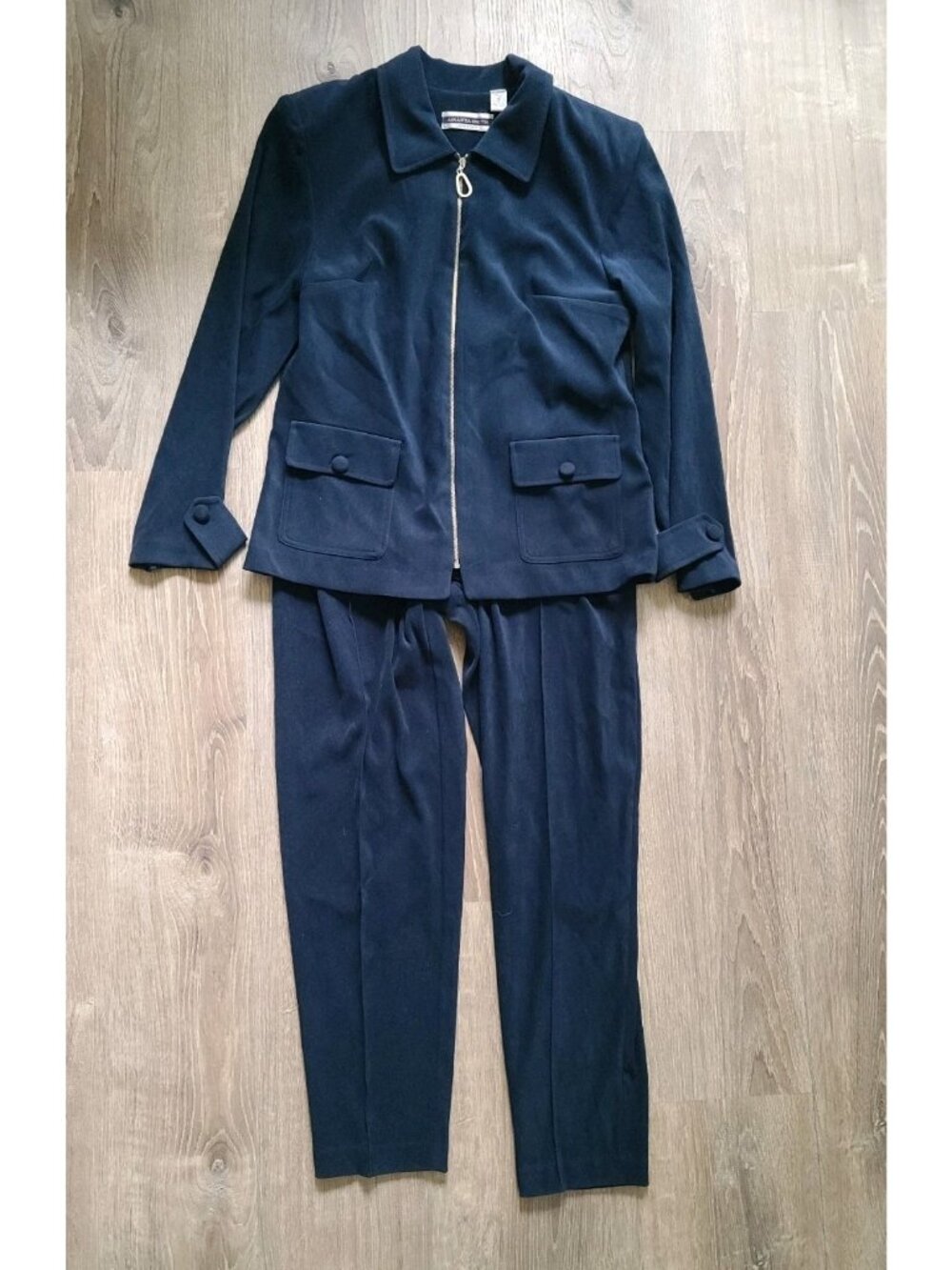 Amanda Smith Women 10 Pants Suit Outfit Set Full Zip Jacket Blue Dressy NWT
